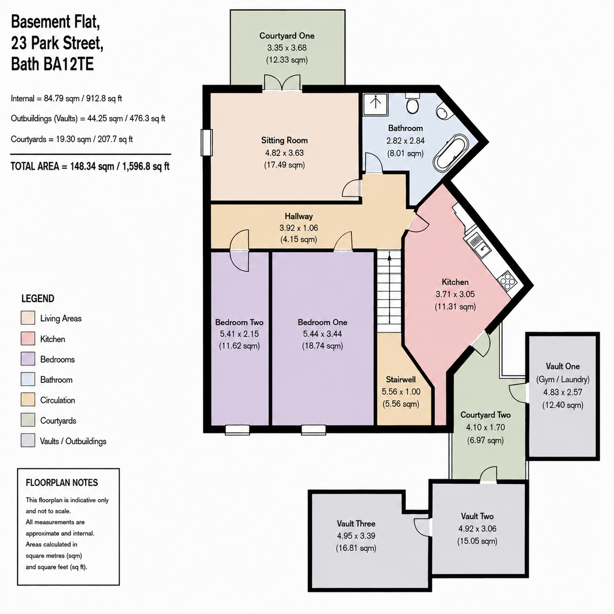 Floor plan for Basement Flat, 23 Park Street, Bath BA1 2TE